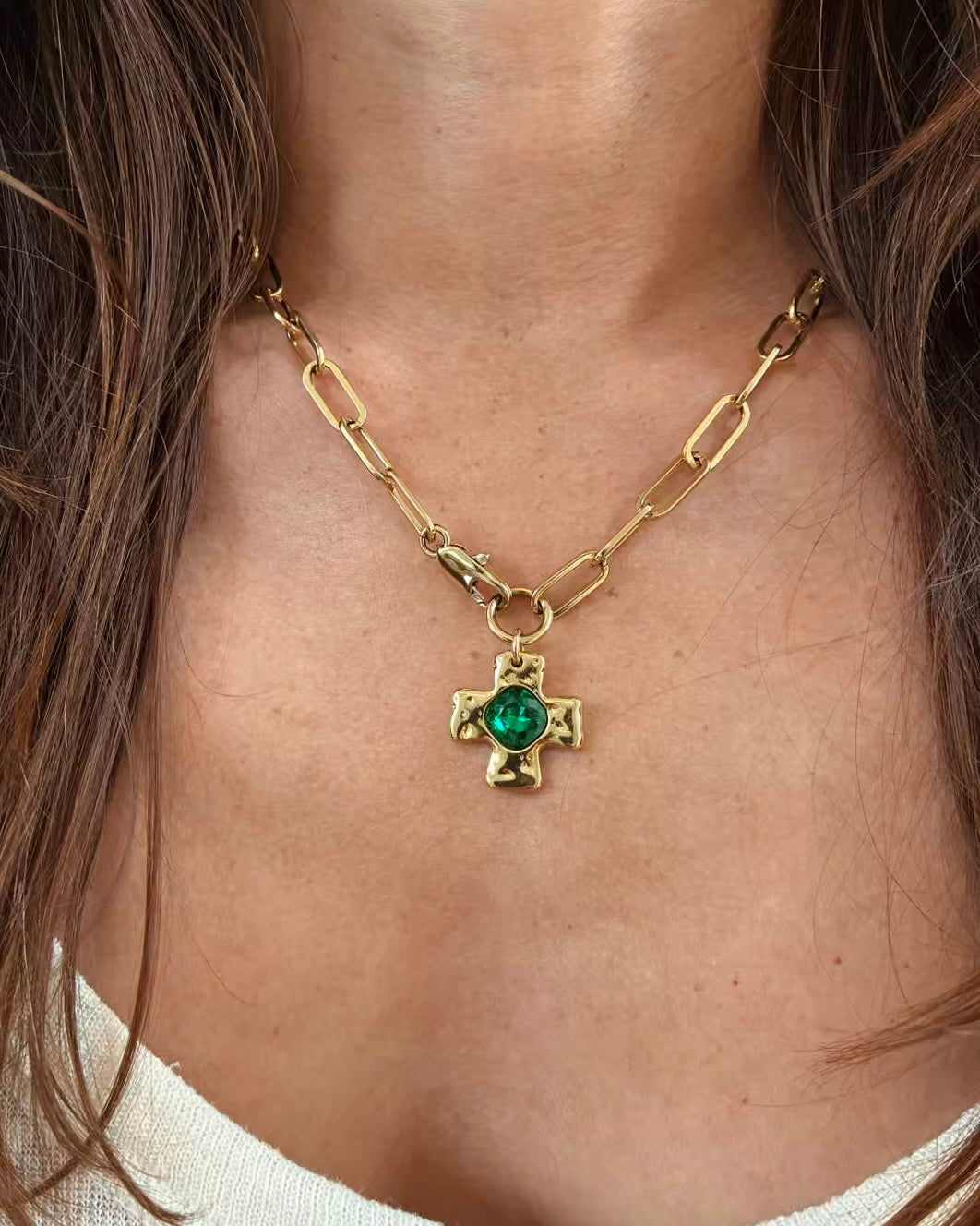 Chunky Cross Chain - Emerald Green