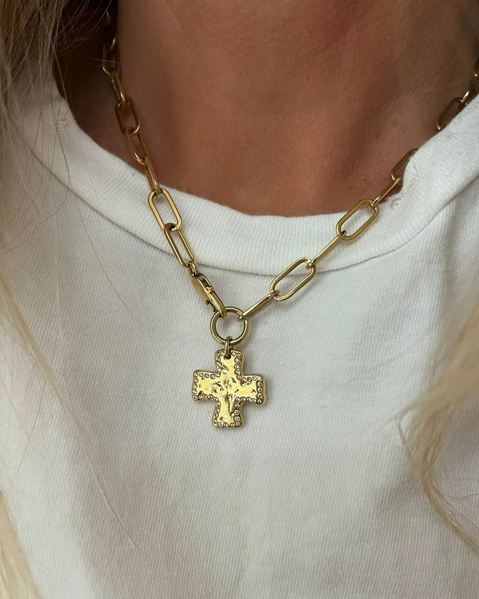 Chunky Cross Chain Necklace - Crystal Edge