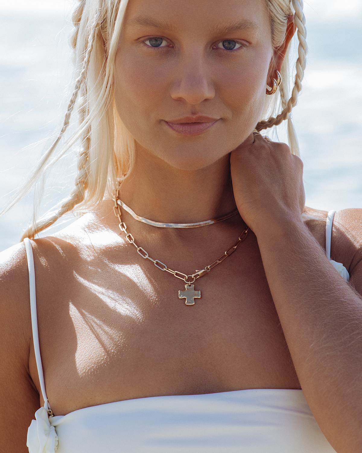 Chunky Cross Chain Necklace - Solid Gold