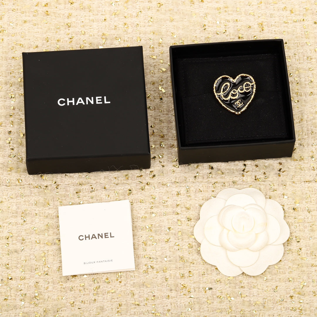 18K CC Black Heart Brooch